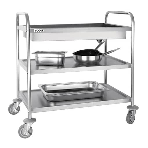 Vogue Deep Tray Clearing Trolley 3 Tier St/St - 940x855x535mm - Image 2