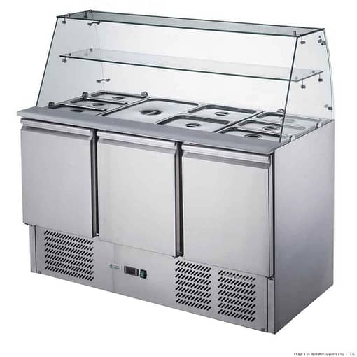 FED-X Three Door Salad Prep Fridge with Glass Top - XS903GC - Image 3