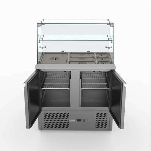 FED-X Two Door Salad Prep Fridge with Glass Top - XS900GC - Image 2