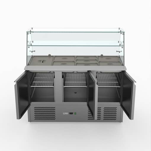 FED-X Three Door Salad Prep Fridge with Glass Top - XS903GC - Image 2