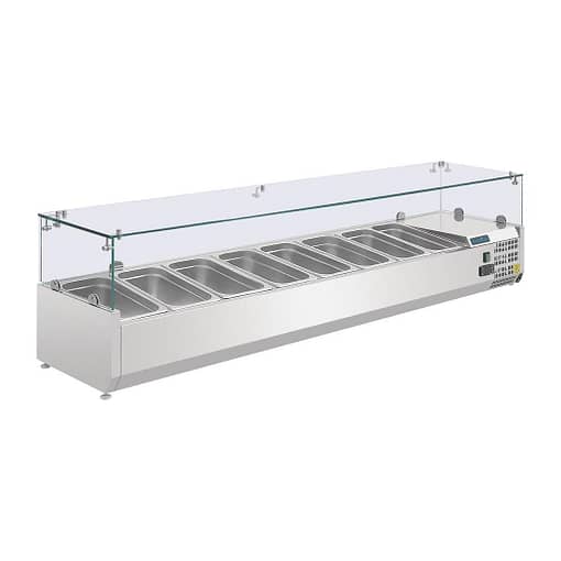 Polar G610-A Countertop Prep Fridge with 8× GN Pans and Glass Sneeze Guard
