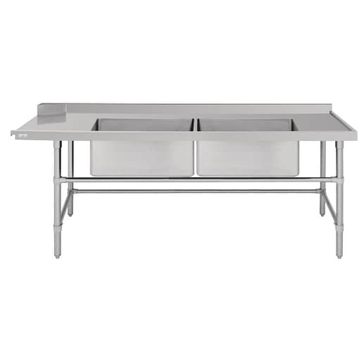 Vogue Dishwasher Inlet Table with Double Bowl Sink 90mm outlet 2400x700x960mmR/H (DE476) - Image 3