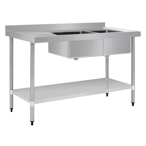 Vogue Double Bowl Sink L/H Drainer - 1500mm (90mm Drain) - Image 3