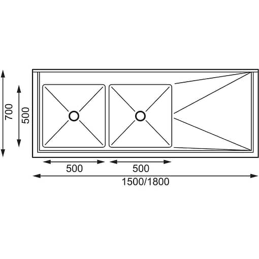 Vogue Double Bowl Sink R/H Drainer - 1800mm x 700mm (90mm Drain) - Image 2