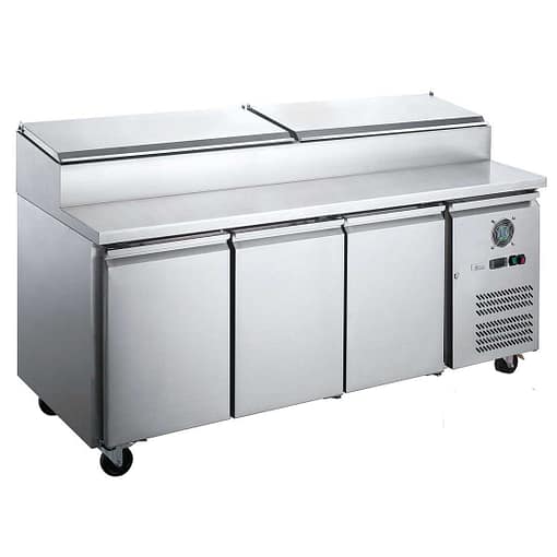 FED-X commercial 3-door sandwich preparation fridge with stainless steel interior