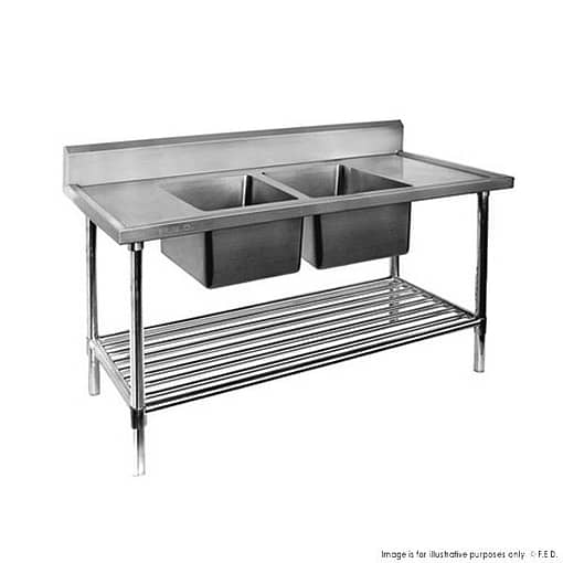 Premium Stainless Steel Double Sink Bench 700mm Deep & 1200 -2400mm Wide (Group-DSB7) - Image 3