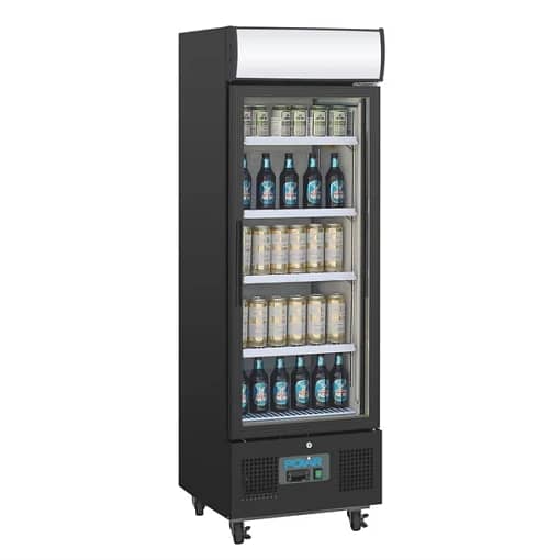 Polar GH426-A G-Series Upright Display Fridge – 218L, Black Glass Door - Image 4