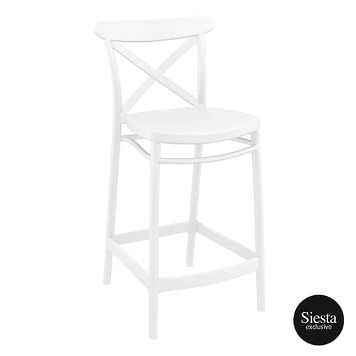 Commercial Grade White Cross Barstool 65 - Heavy Duty Bar Stool by Siesta, Turkey