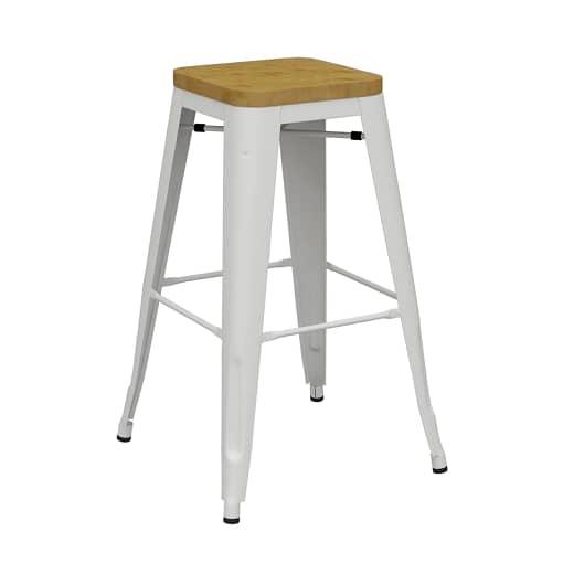 Riviera 750 Stool in White with Timber Seat -Pack of 4