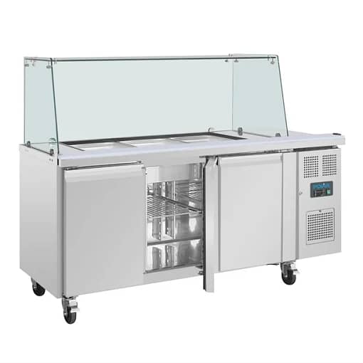 Polar U-Series GN Counter Saladette with Square Sneeze Guard - 3 Door - Image 3