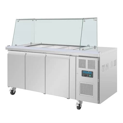 Polar U-Series GN Counter Saladette with Square Sneeze Guard - 3 Door - Image 2