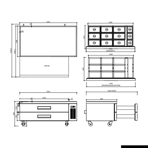 FED-X XCB-60 360L Chef Base Refrigerated Drawer Bench - Image 2