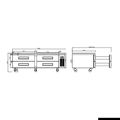 FED-X Chef Base Refrigeratied Drawer Bench 450L - XCB-72 - Image 2