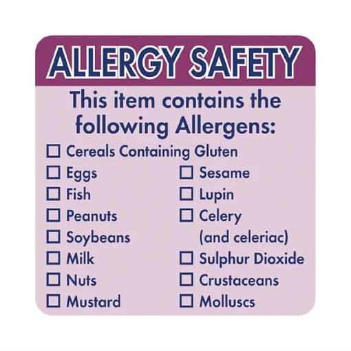 Hygiplas Removable Allergen 'Contains' Label 2' (Roll 500)