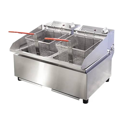 Woodson Twin Pan Countertop Fryer W.FRT80 - Stainless Steel Double 8L Fryer