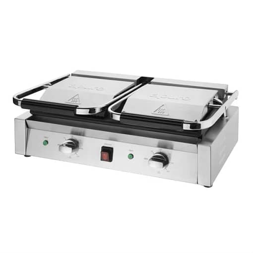 Apuro Bistro Double Contact Grill - 2.9kW | Flat Cast Iron Plates | Professional Griddle