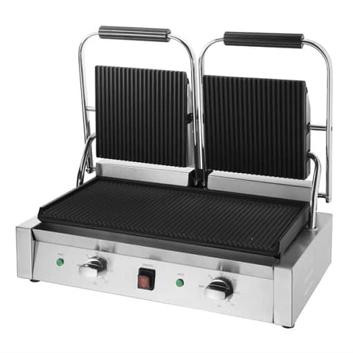 Apuro Bistro Double Ribbed Contact Grill - 2.9kW | Heavy-Duty | Commercial Grill