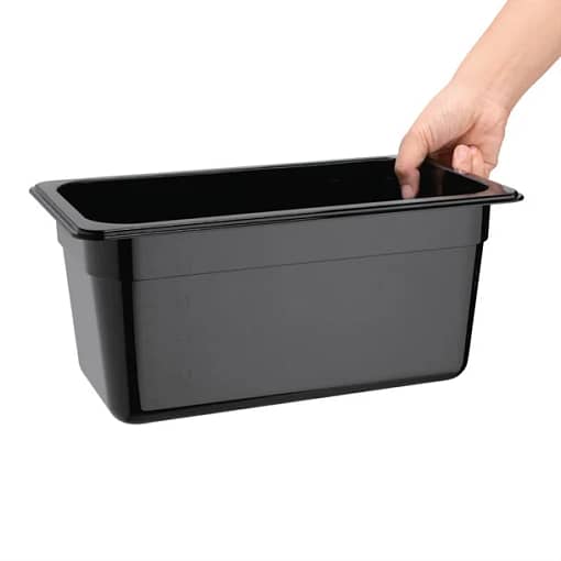 Vogue U464 Black Polycarbonate GN Pan – 1/3 GN x 150mm, 5.7L Capacity - Image 2