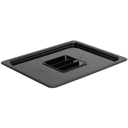 Vogue U475 Black Polycarbonate Gastronorm Lid for 1/2 GN Containers, Durable and Dishwasher Safe