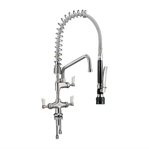 3monkeez Dual Hob Mounted Pre-Rinse Spray Tap with Pot Filler, 305mm, Black, Stainless Steel, WELS Approved