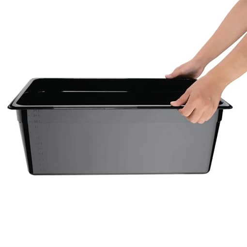Vogue U457 Black Polycarbonate GN Pan – 1/1 GN x 200mm, 26L Capacity - Image 2
