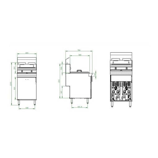 GASU GFG2120 Split Pan Gas Fryer 35L cad drawing