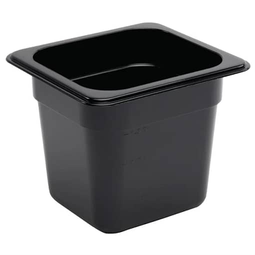 Vogue U471 Black Polycarbonate Gastronorm Pan 1/6 GN with 150mm Depth and 2.3L Capacity