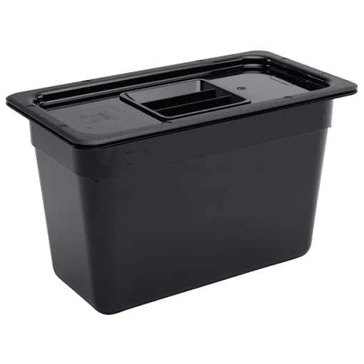 Vogue U465 Black Polycarbonate GN Tray – 1/3 GN x 200mm, 7.5L Capacity - Image 2