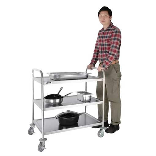 Vogue F995 3 Tier Clearing Trolley – Large Stainless Steel, 128kg Capacity - Image 3