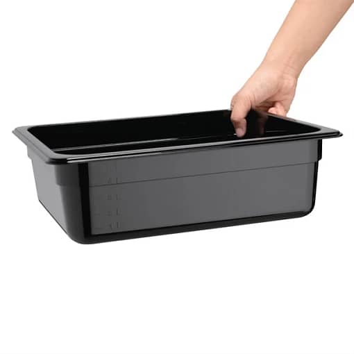 Vogue U459 Black Polycarbonate GN Pan – 1/2 GN x 100mm, 6.2L Capacity - Image 2