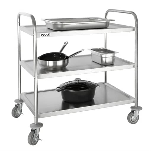 Vogue F995 3 Tier Clearing Trolley – Large Stainless Steel, 128kg Capacity - Image 2