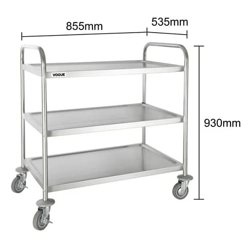 Vogue F995 3 Tier Clearing Trolley – Large Stainless Steel, 128kg Capacity - Image 7