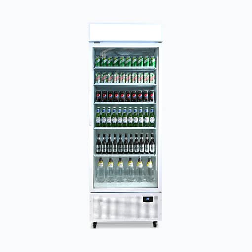 Bromic GM0690LW White Upright Display Fridge with 659L Capacity, LED Lightbox, R290 Refrigerant