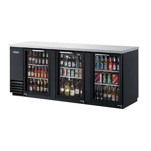 Atosa MBB90 3 Door Glass Back Bar Cooler – 852L Capacity with Stainless Steel Top