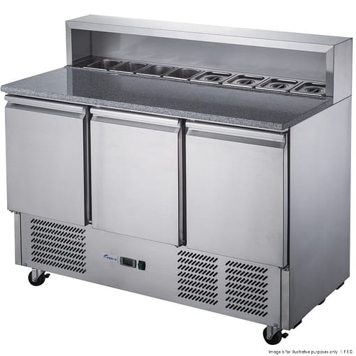 FED-X XGNS1300E Three Door Salad Prep Fridge – 402L, Marble Top, R290 - Image 4