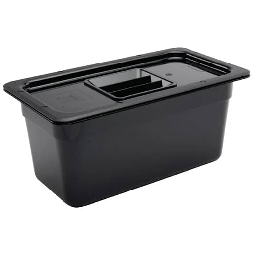 Vogue U464 Black Polycarbonate GN Pan – 1/3 GN x 150mm, 5.7L Capacity - Image 3