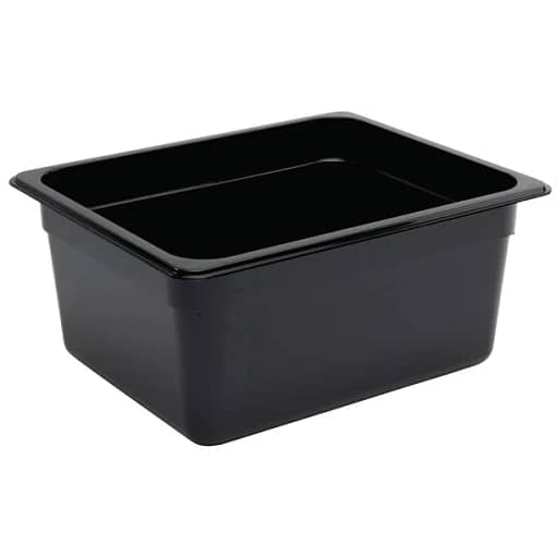 Vogue Black Polycarbonate Gastronorm Pan 1/2 GN with 150mm Depth and 8.8L Capacity