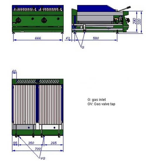 Fagor 700 series - Gas charcoal 2 grid grill BG7-10 - Image 2