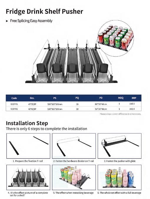 KK 45×35/6P Fridge Drink Shelf Pusher 630745 - Image 2