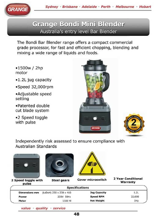 Grange GR1080 Bondi Mini: The Ultimate 1.2L Compact Commercial Blender - Image 2
