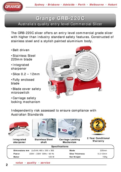 Grange GRB220: Advanced 220mm Belt Drive Slicer with Safety Features - Image 3
