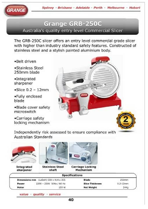 Grange GRB250C: Elite 250mm Belt Drive Food Slicer - Image 2
