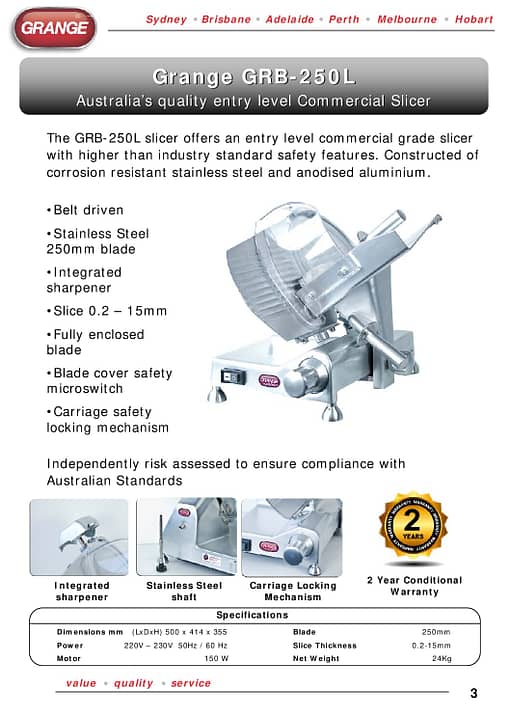 Grange GRB250L: Premium 250mm Belt Drive Professional Slicer - Image 2