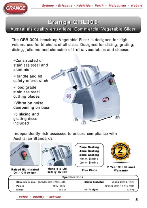 Grange GRL300: Advanced Commercial Vegetable Slicer & Cheese Grater - Image 3