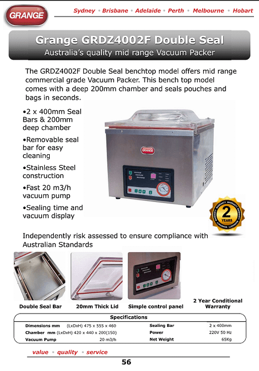 Double Seal Benchtop Vacuum Sealer GRDZ4002F Grange - Image 2