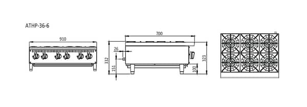 Cookrite ATHP-36-6 6 Burner Benchtop Cooktop | 910mm | LPG / NG | Flame Failure - Image 2