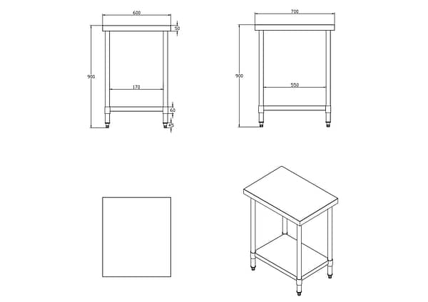 Kitchen Knock Stainless Steel Work Bench with Timber Layer Flat 600x700mm - Image 2