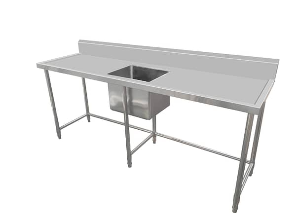 Kitchen Knock 419951 Stainless Steel Sink Bench with Splashback and Centre Leg Brace – 2100x700mm, Ideal for Commercial Kitchens