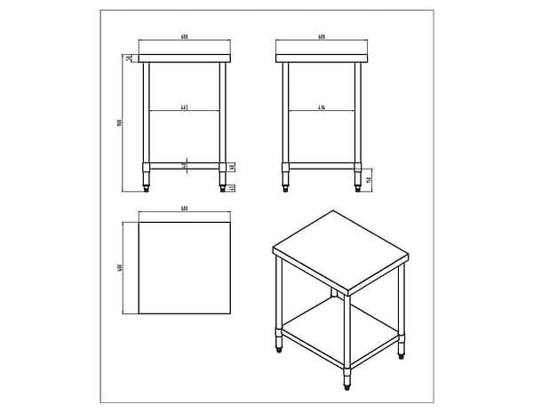 Kitchen Knock Flat Stainless Steel Work Bench with Timber Layer 600x600mm - Image 2