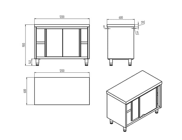 Kitchen Knock 424530 Sliding Door Stainless Cabinet – 304SUS | 1200x600mm - Image 4